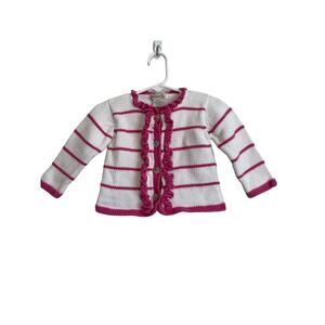 2H Knits pink striped cardigan sweater vintage ruffles warm cotton Size 6-12mo